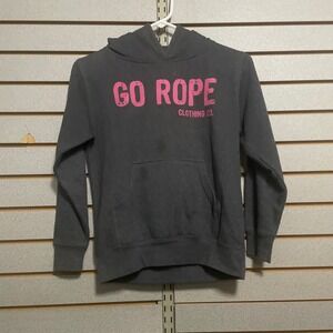 Go Rope Clothing Co. Youth Hoodie Gray Pink Logo Graphic Sweatshirt
